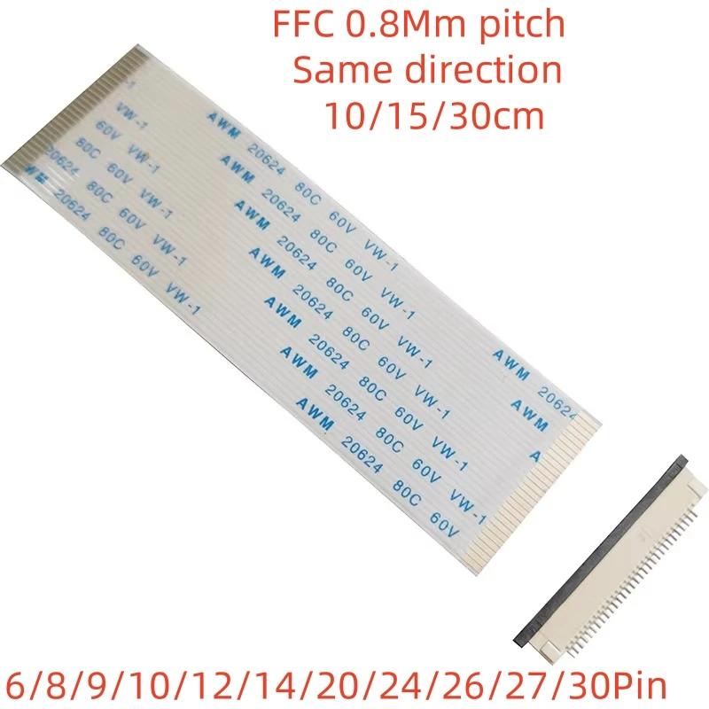 5pcs Ffc/fpc Flat Flexible Cable 0.8mm Pitch Same Direction 6p8p12p16p 18p 22p 24p 30p 36p 40pelectronic Product Cable