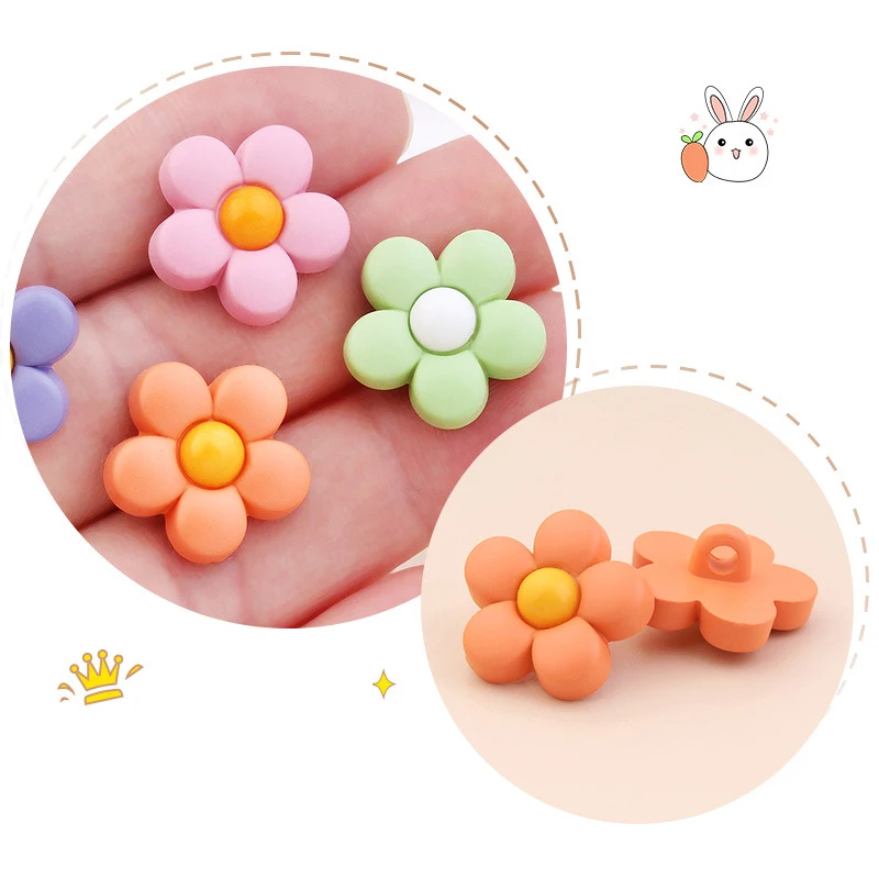 10pcs Colorful Flower Cartoon Buttons Children\'s Coat Button 15/18mm Baby Kids Clothes Decor Diy Sewing Wedding Applique Crafts