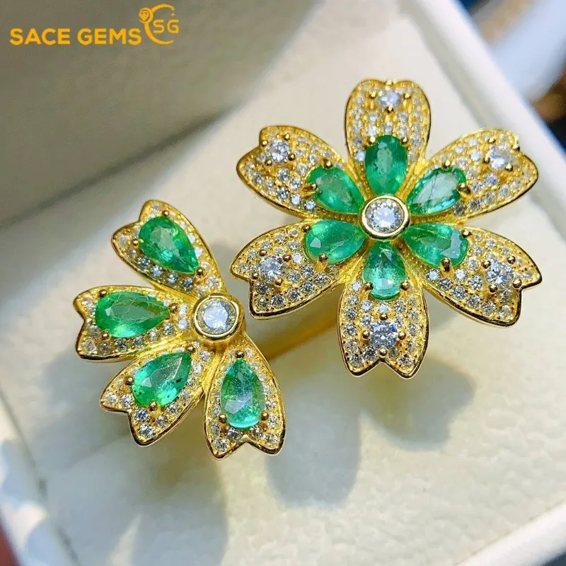 

SACE GEMS Fashion 925 Sterling Silver 3*5mm Natual Emerald Luxury Rings for Women Created Wedding Engagement Party Fine Jewelry