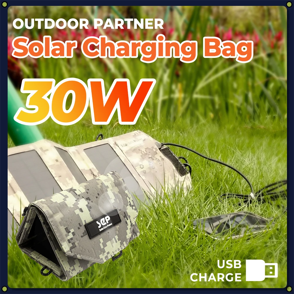 Solar Panel Bag Portable Lightweight 30W 5V Mono Waterproof Foldable Panel Charger Outdoor Emergency Hiking Backpacking Camping