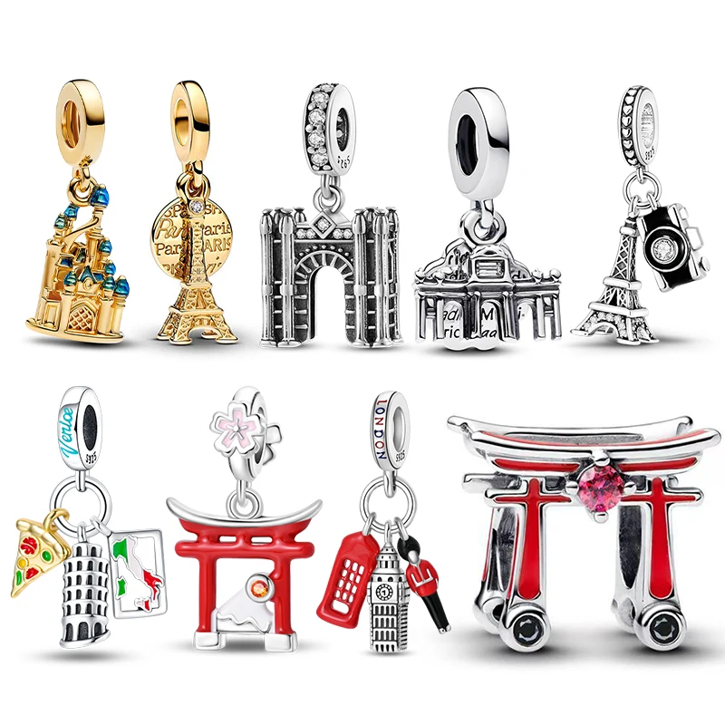Oferta Imperdível: Berloques de Prata 925 da Série Marcos Arquitetônicos, Compatíveis com Pulseiras e Colares Originais de 3mm, Joias Finas DIY para Mulheres, Presentes