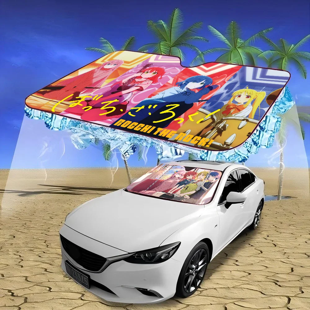 อะนิเมะ Bocchi เดอะร็อค! สาวเซ็กซี่ความแปลกใหม่รถด้านหน้ากระจกบังแดด 70x130 ซม.การ์ตูนฟอยล์รถกระจกหน้าต่าง