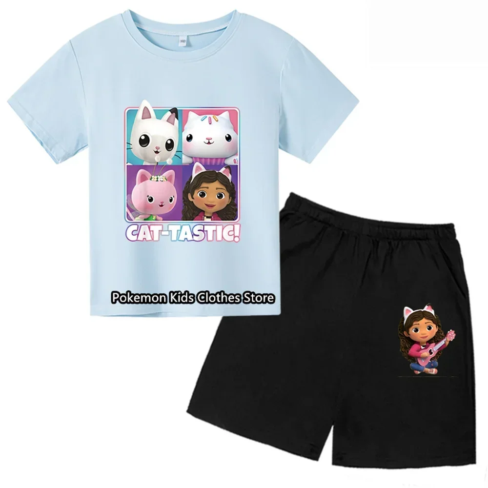 Gabby Dollhouse T-shirt Set for Children Girl Cartoon Tees Anime Summer Top Themed Birthday Clothes O-neck Short Sleeve Gift