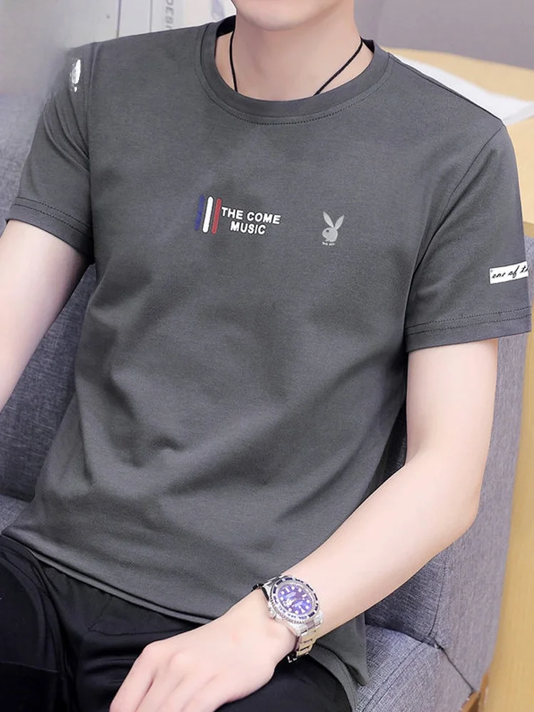 

Summer Men's ort Sve T-irt round Ne Elastic f Sve Top Youth Faion Sport Cotton Polyester Blend