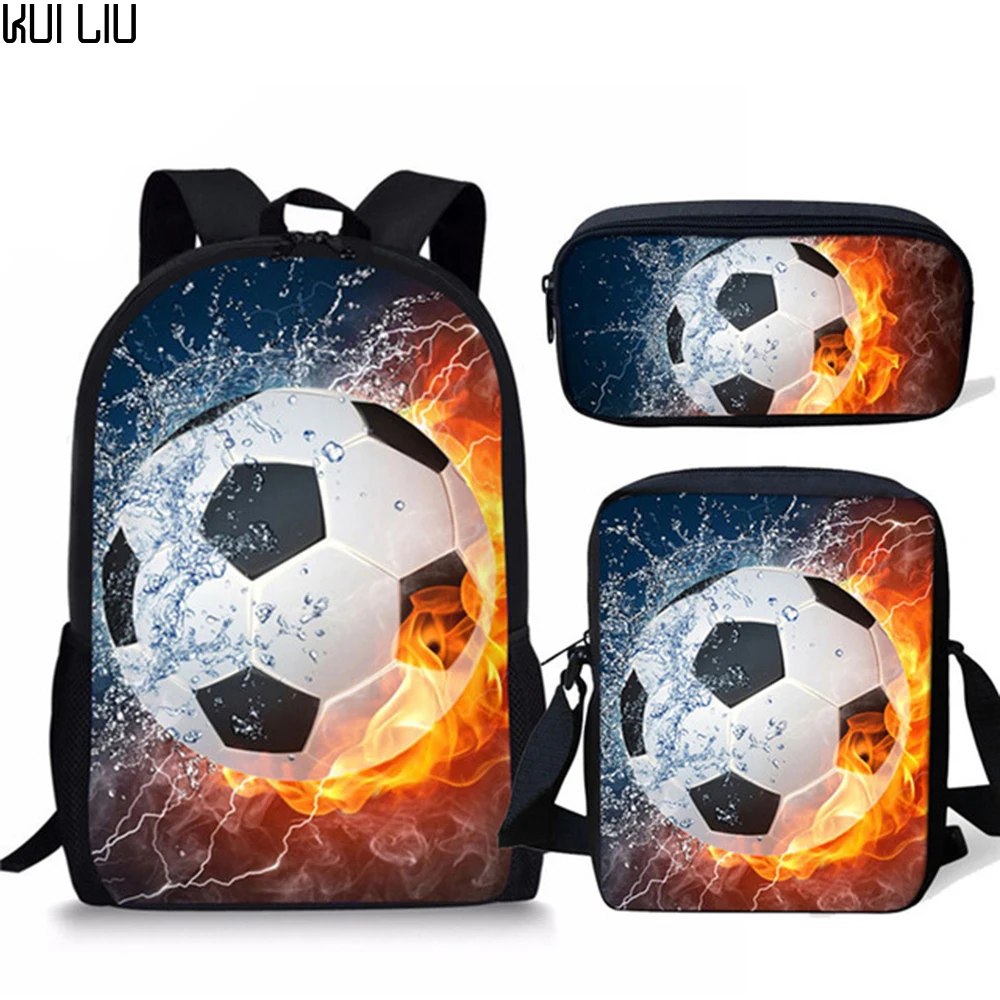 Classic Ice and fire Soccerly Foot Ball 3D Print 3pcs/Set School Bags Laptop Daypack Backpack Inclined shoulder bag Pencil Case