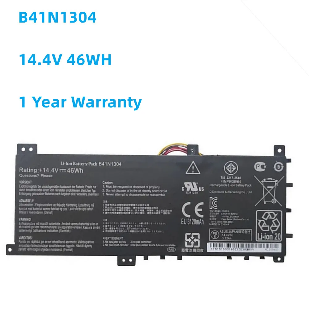 

New B41N1304 14.4V 46Wh Laptop Battery for ASUS VivoBook V451L V451LA V451LA-DS51T S451LA B41BK4G Series 4INP9/38/64