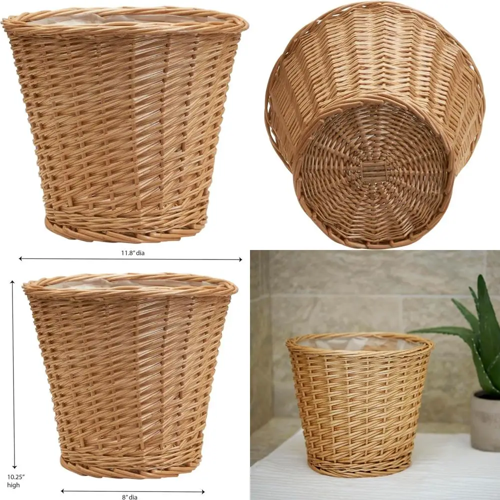 

Medium Willow Wicker Trash Bin with Built-in Liner, Durable, Stylish Tapered Design, Compact and Easy to Clean