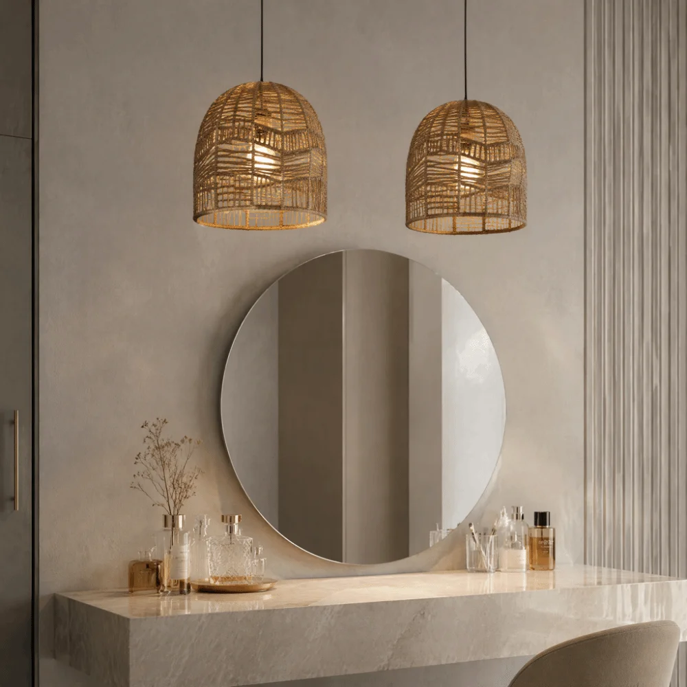 Handwoven Paper Rope Lamp Shade Hand-Woven Bamboo Decorative Pendant Light Fixture Minimalist Natural Rattan
