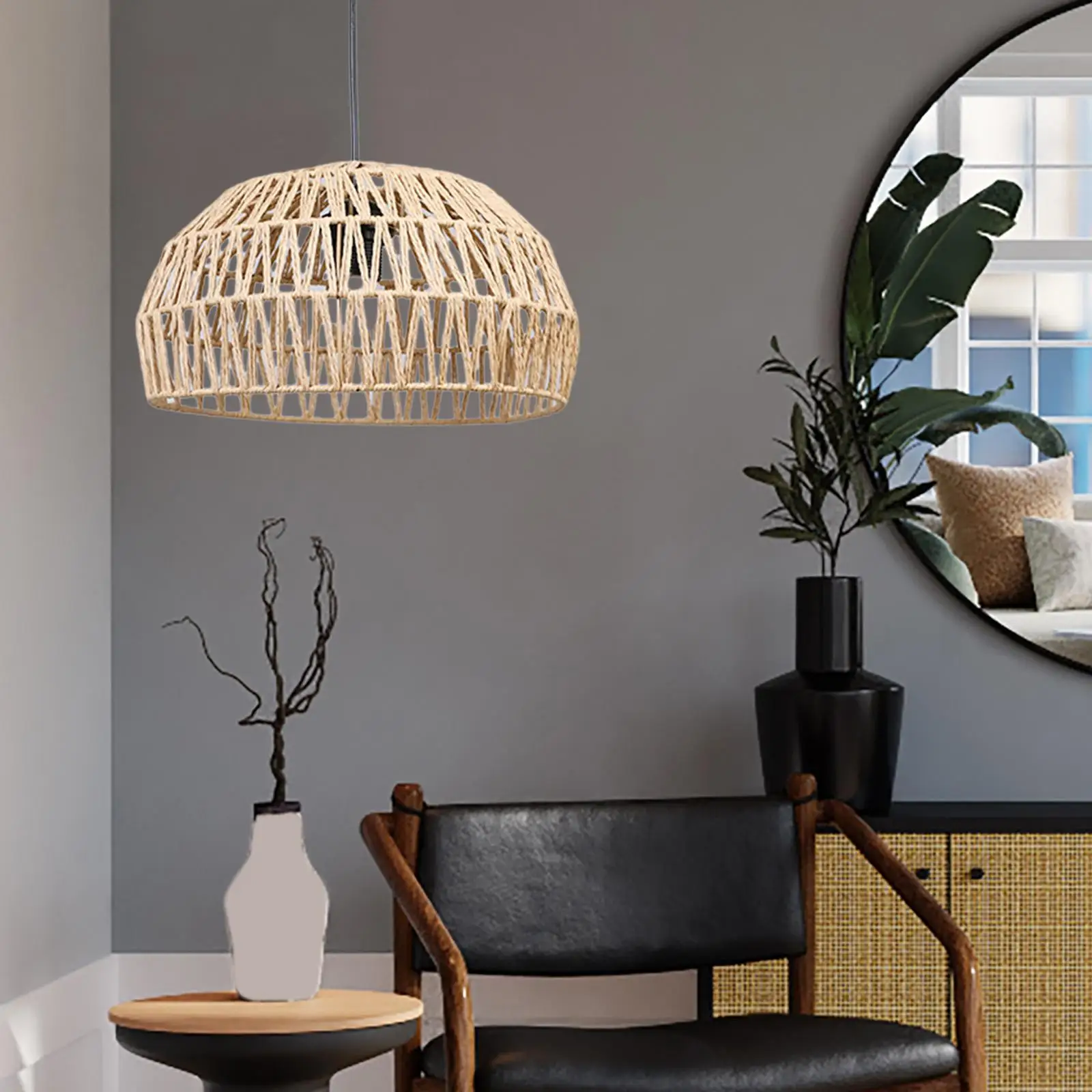 Bohemian Paper Rope Woven Lampshade Chandelier Lantern Pendant Lamp Shade Bulb Guard for Hotel, Living Room, Cafe Decoration