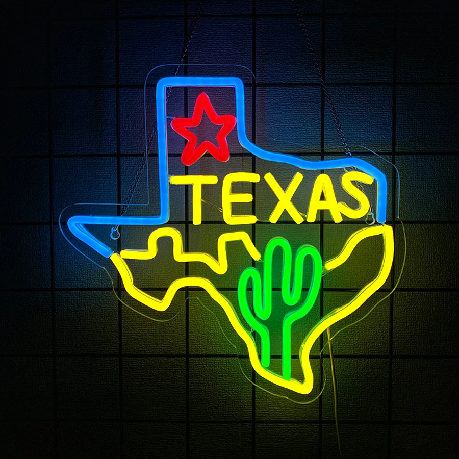 Letrero de Neón de Texas con Alimentación USB para Decoración de Habitaciones, Letrero de Neón de Texas Longhorn, Letrero Luminoso de Neón de Estrella Solitaria para Cuarto de Hombre, Bar, Arte de Pared, Regalo