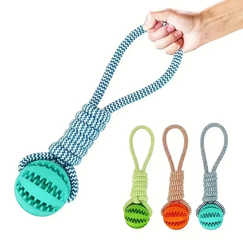 2026Dog Toy Ball Interactive Handling Rope Rubber Leak Ball for Small Medium Dogs Chewing Anti-Bite Pet Teeth Cleaning