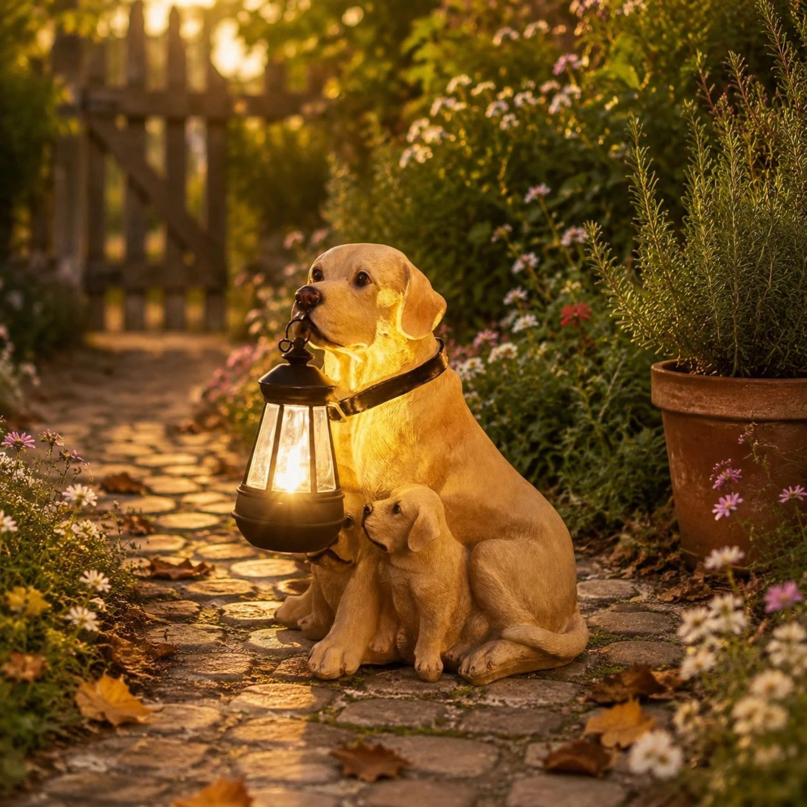 Solar Dog Garden Statue Auto on/deactivated Solar Dog Lantern Yard Ornament Weather Resistant for Entrance