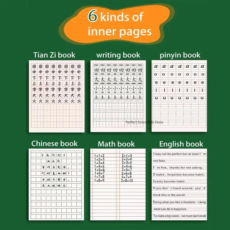 10 Pcs Primary Student Learn Chinese Character Notebook Handwriting Tian Zige Pinyin Mathematics Practice Book School Supplies
