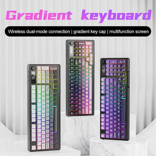 Teclado mecánico inalámbrico FREE WOLF M96 – Teclas con gradiente de modo dual Bluetooth/2,4G Pantalla OLED Batería de larga duración