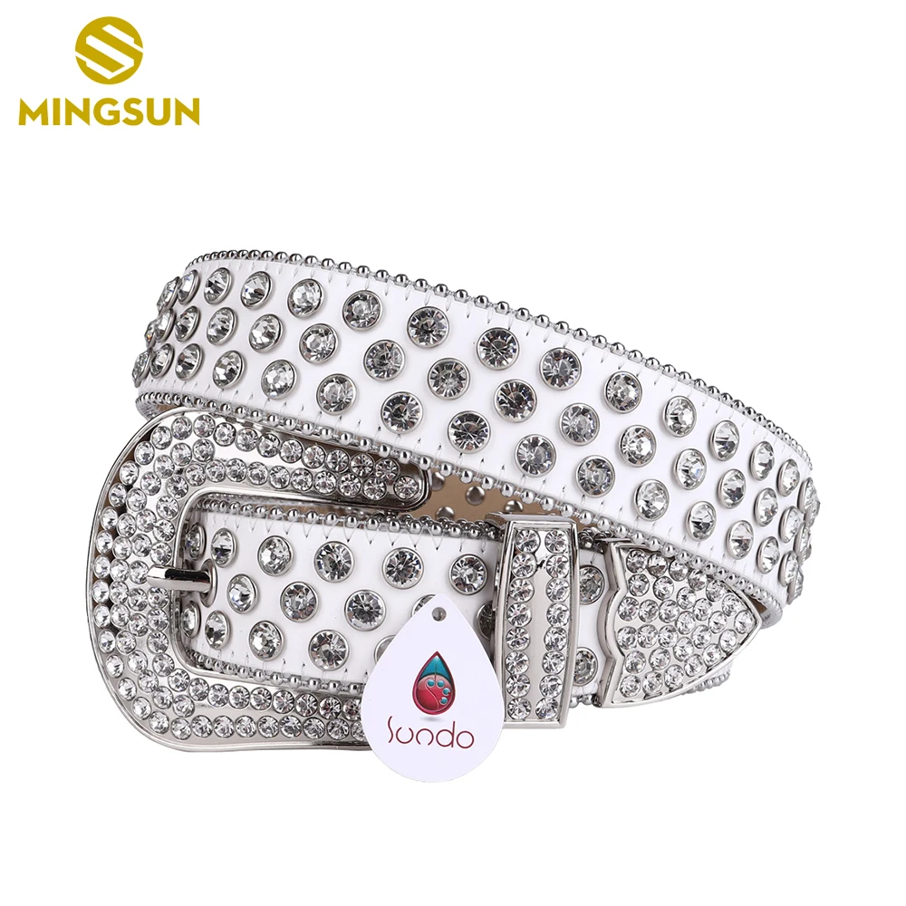 White Goth Belt For Men Diamond Belt Western Cowboy Cowgirl Bling Crystal Studded Belts For Women Luxury Designer Ceinture Femme