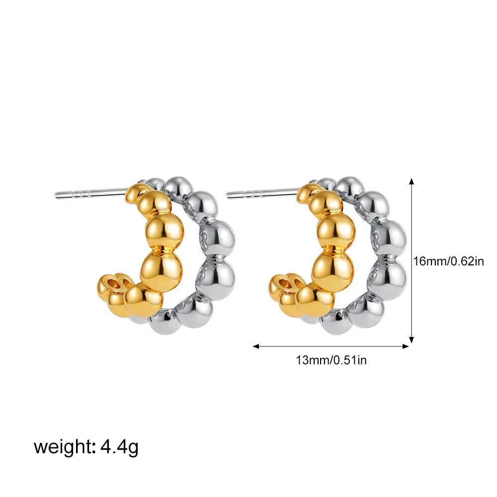 Punk Double Layer Small Beads Ball C Shape Hollow Stud Earrings for Women Stainless Steel Personalized Fashion Jewelry