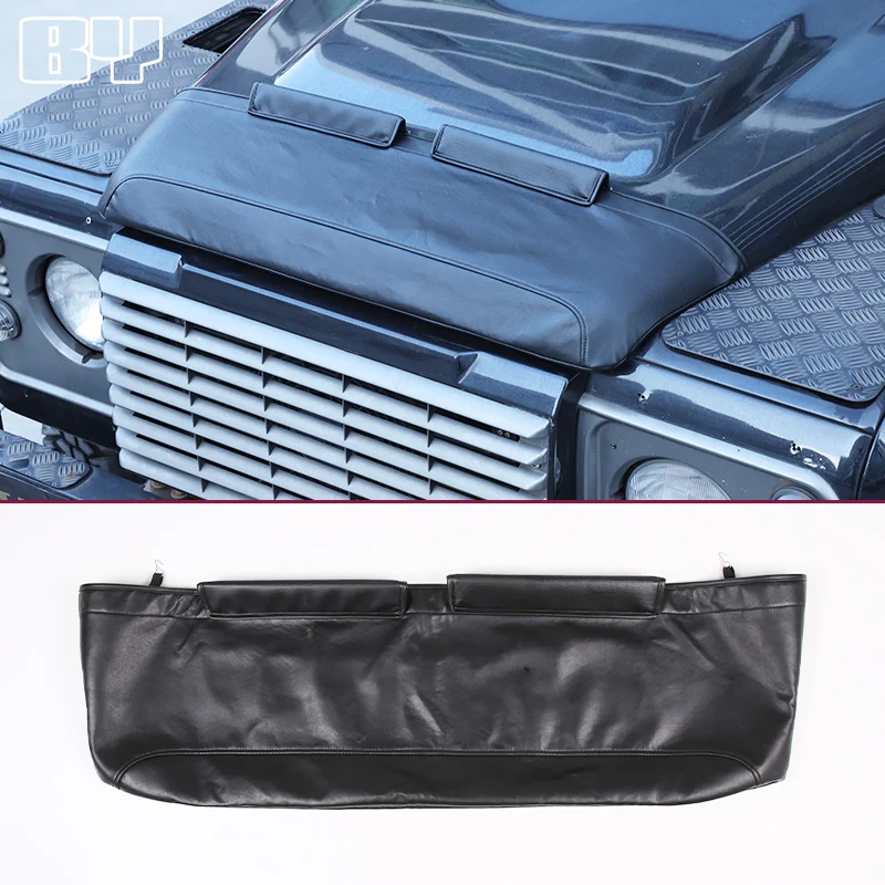 

For Land Rover Defender 2004-2018 Black Leathers Car Front Bonnet Hood Stone Sand Block Deflector Protection Car Accessories