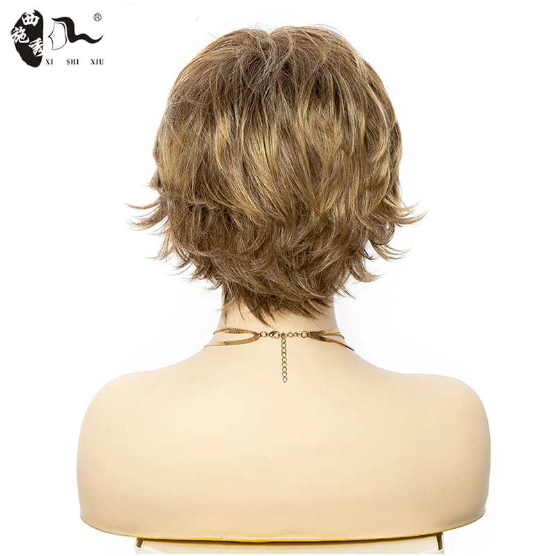 Short Ombre Blonde Pixie Cut Hair Synthetic Wig With Bang For Women High Temperature Fiber Natural Wave Curl Hair Daily Use Wigs