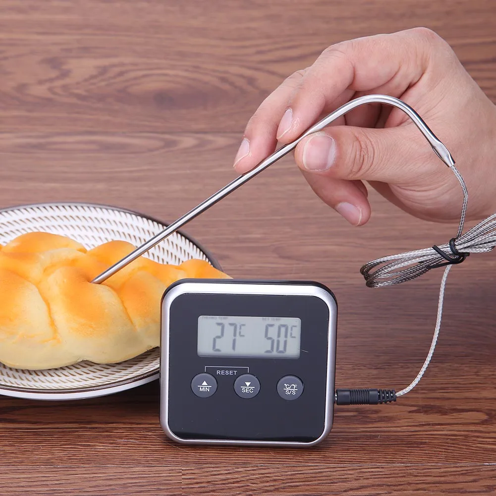 Electronic LCD Digital Food Thermometer BBQ Meat Probe Temperature Alarm Kitchen Cooking Timer 