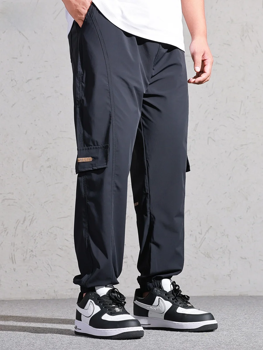 

plus Size Ice Silk Loose Fit Summer Casual Pants for Men Qui Dry Workwear Trousers Faionable Lightweight Baggier Sle