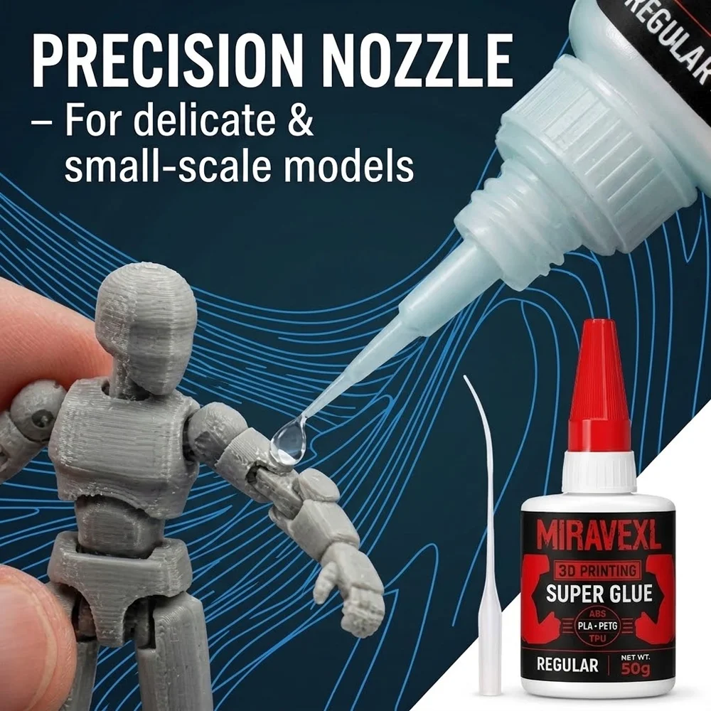 3D Printing Super Glue Instant Adhesive for PLA ABS PETG TPU Low Blooming Heat Resistant Fast Curing Model Assembly Tool Kit Pro