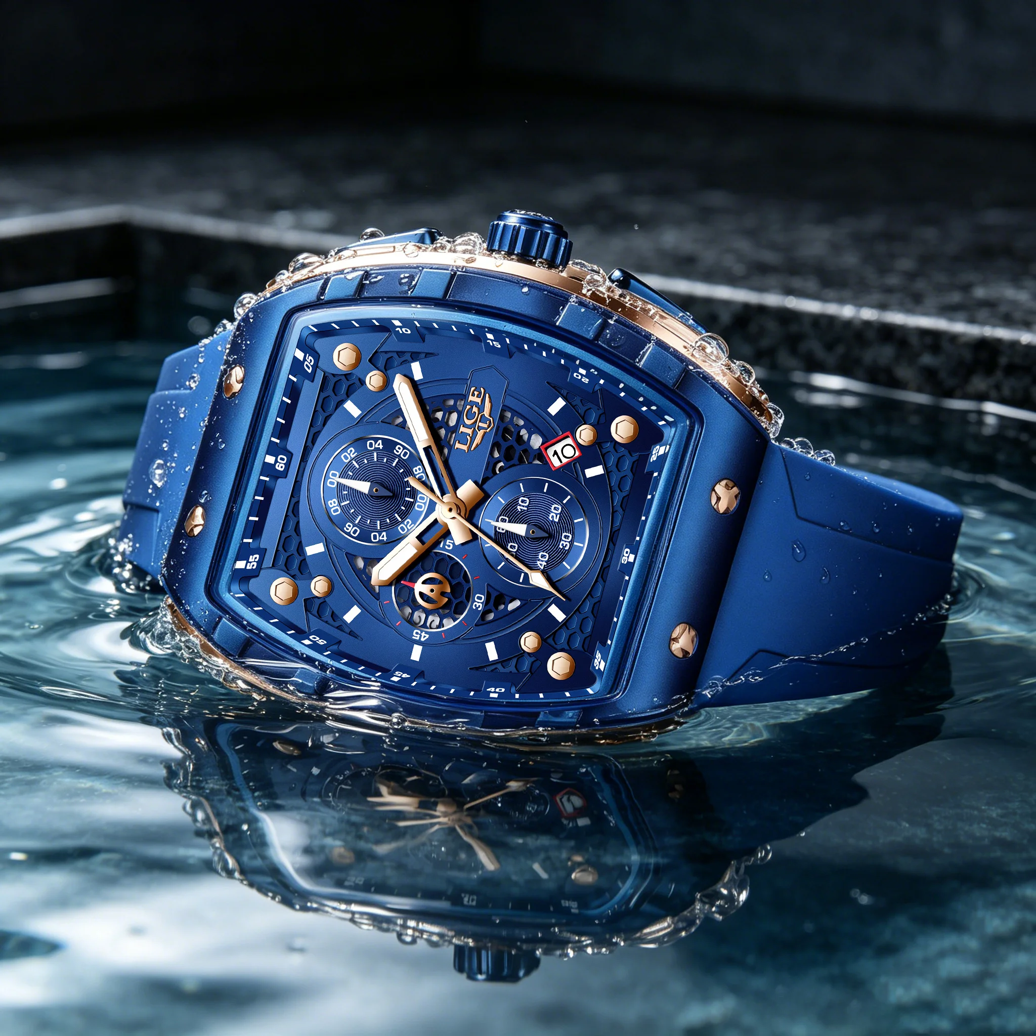 

LIGE Top Brand Men's Watches Luxury Square Quartz Wristwatch Waterproof Luminous Chronograph Watch for Men Date Clock