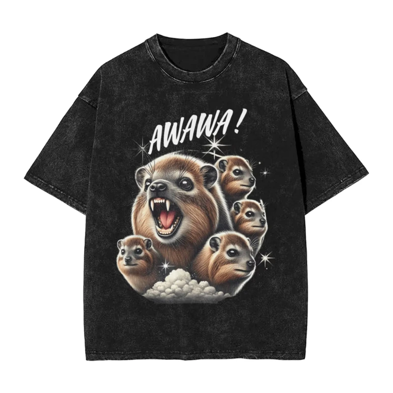 Rock Hyrax Awawa Cute Hyrax Meme T Shirts for Men Hyrax Lover Angry Hyrax T-Shirt Round Neck Tee Shirt Short Sleeve Clothes