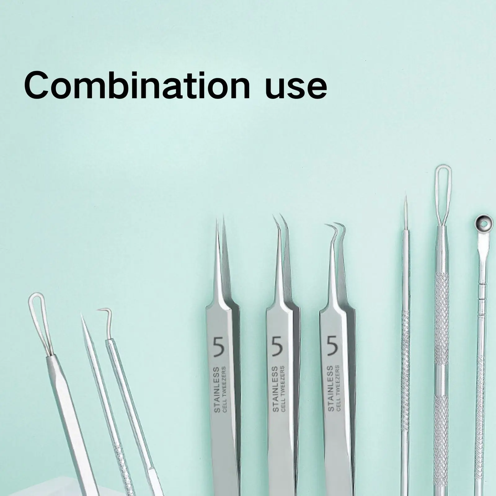 Juego de pinzas profesionales de acero inoxidable, herramientas de belleza/artesanía de precisión con agarre antideslizante para puntos negros y trabajos electrónicos, 8 Uds.