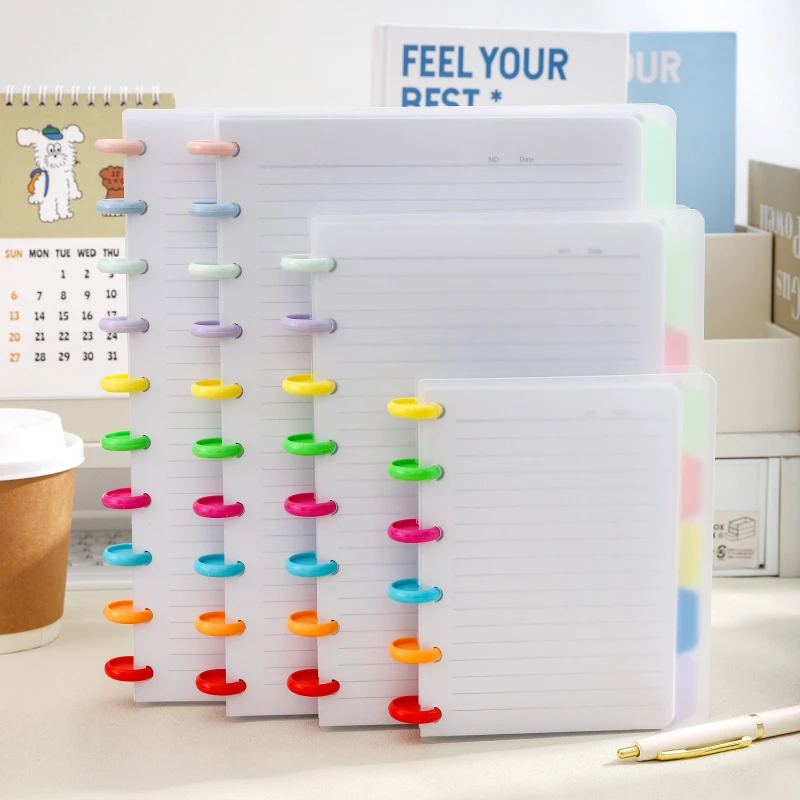 Colorful Mushroom Hole Buckle Loose-Leaf Notebook, A5, A6, B5 Three Sizes, Transparent Pu Material Waterproof Hard Cover, but Also Contains Content