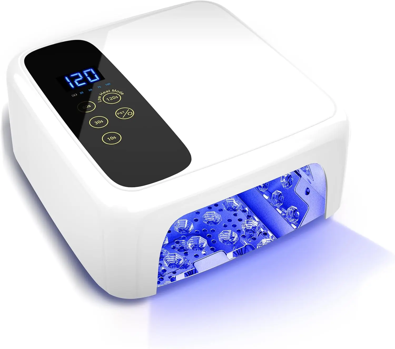 コードレス充電式72W UV LEDネイルランプ、メタリックリフレクター＆ベース付きワイヤレスジェルドライヤー（ホワイト）