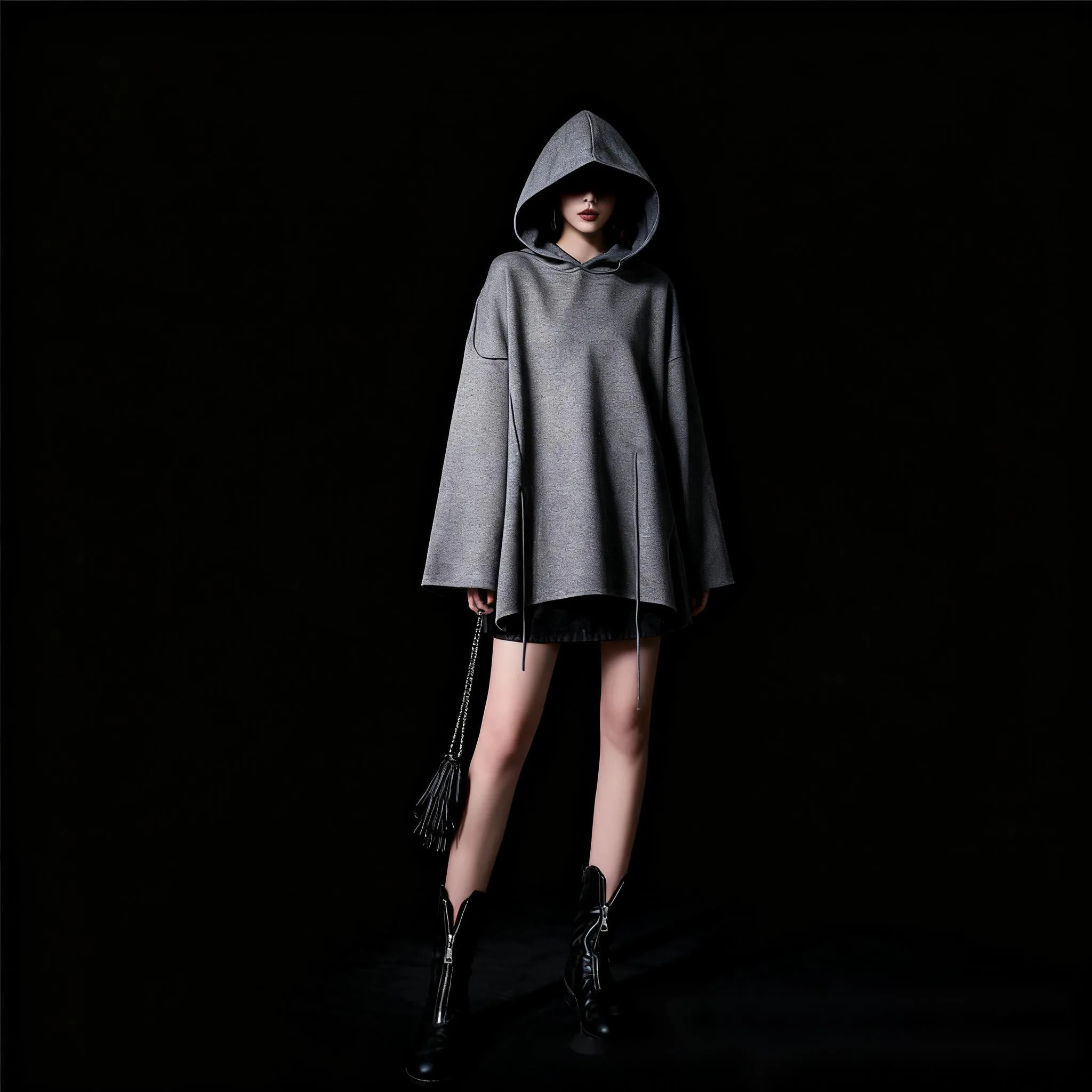 UMI MAO Retro Bluza z Kapturem Luźna Dzianinowa Bluza Gruby Sweter Damski Średniej Długości Top Femme