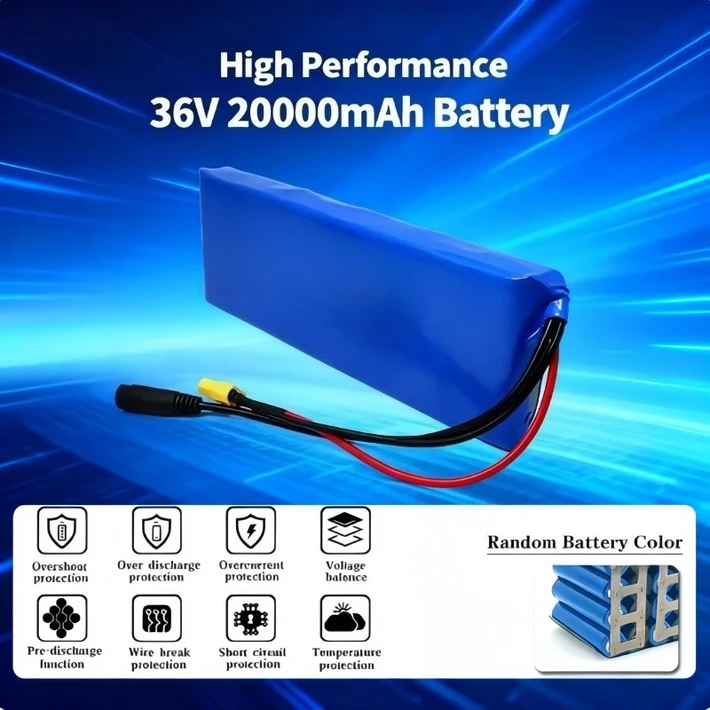 

High Capacity 36V 20000mAh 10S1P Li-ion Battery for Bicycle, 20A BMS 500W Rechargeable Battery Pack for Scooter