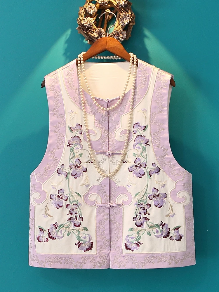 

Ruyi New Chinese Style Vest Girl's Improved Buckle Acetate Embroidered Waistcoat