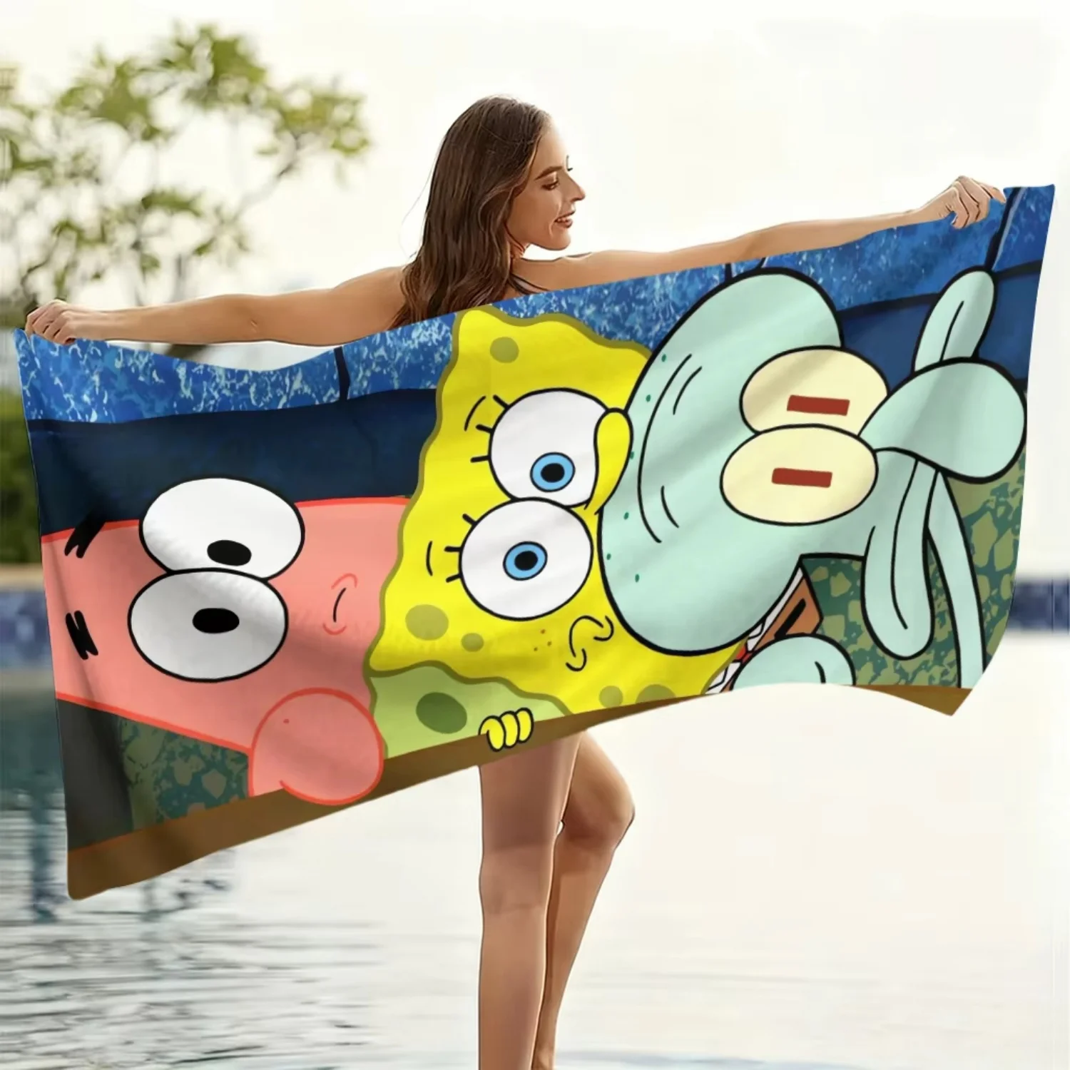 1 Stück SpongeBob Schwammkopf Strandtuch, weiches und saugfähiges Mikrofaser-Strand- und Pooltuch für Kinder