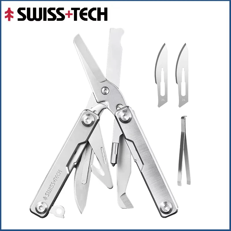 

SWISS TECH Rescue Survival Multitool Scissors 9 In 1 Outdoor EDC Mini Keychain Multi Tools Window Breaker Seat Belt Cutter