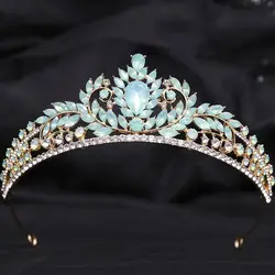 DIEZI Sweet Cute Girls Birthday Gift Opal Crown For Women Queen Crystal Bridal Tiaras Crown Headbands Hair Dress Accessories