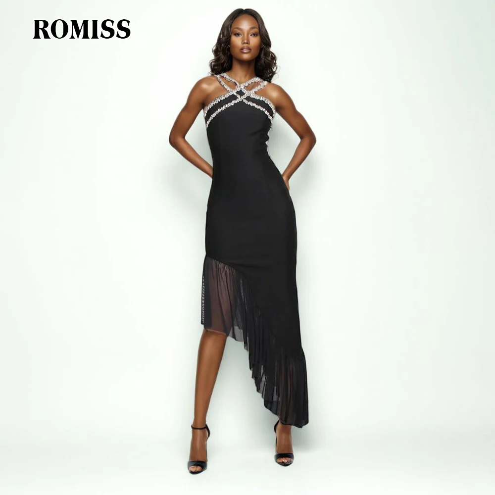 

ROMISS Solid Spliced Diamonds Slim Dress For Women V Neck Sleeveless High Waist Bodycon Patchwork Mesh Sexy Dresses Female