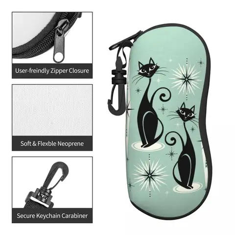 Mid Century Atomic Black Cats Meow Shell Glasögonfodral Cool Vintage-stil Tecknad Kattunge Glasögonfodral Solglasögonskyddsask 8 best sales atomkatt - №8