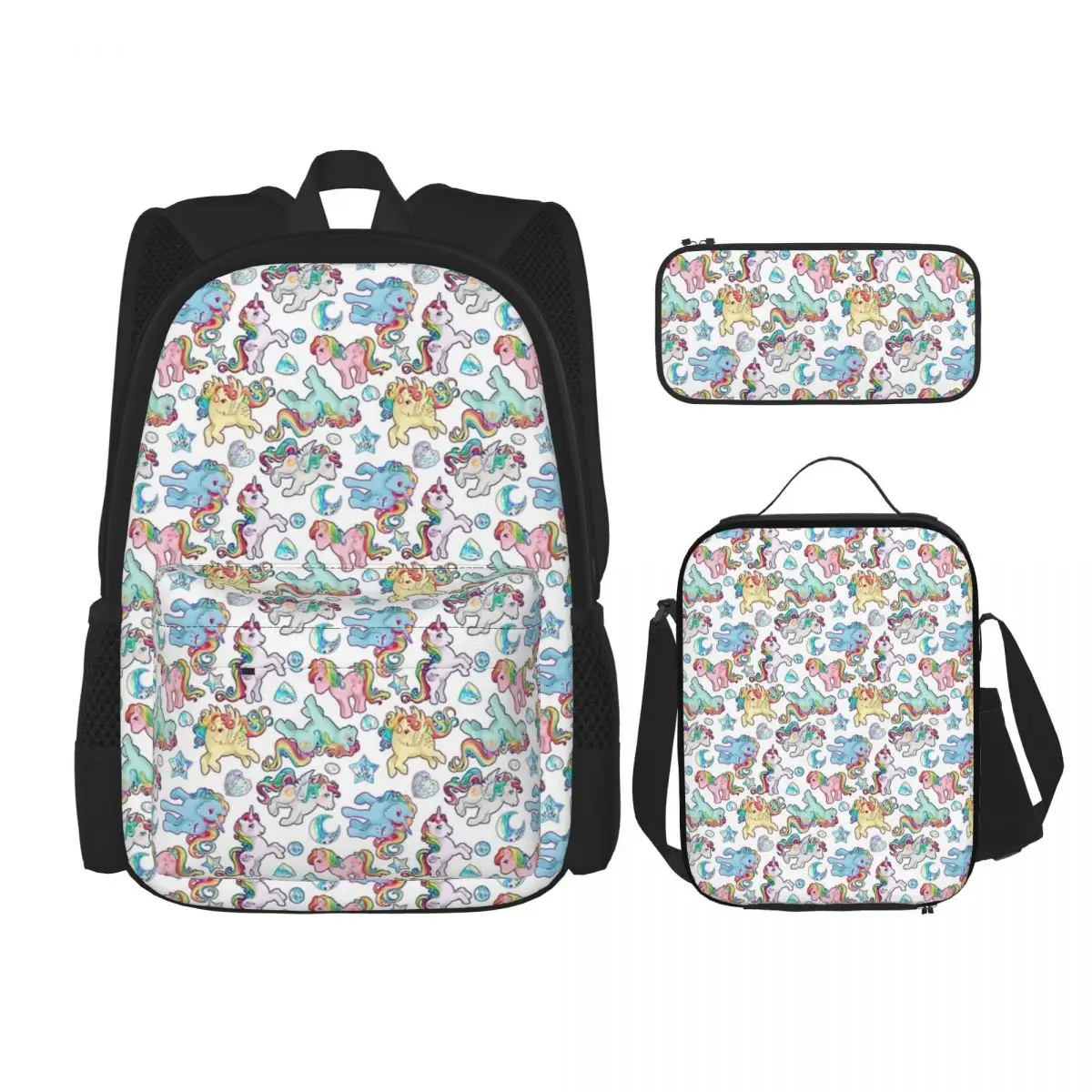 Regenbogen Ponys G1 Rucksäcke Jungen Mädchen Bücher tasche Studenten Schult aschen Cartoon Kinder Rucksack Lunch Bag Stift Tasche dreiteiliges Set