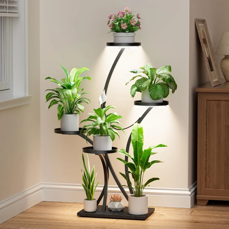 

Plant Stand Indoor with Grow Lights Plant Shelf TreeShaped Lighted Corner Plant Stands for Indoor Growing 5 Tiered Metal Flower