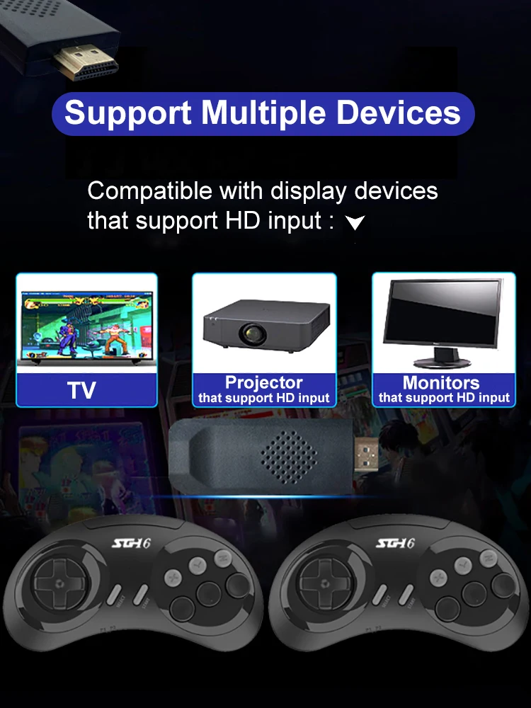 Wireless Video Game Console TV Control Game Stick for Sega/Dendy/NES/Genesis16bit Retro Game Support Save And Add Games