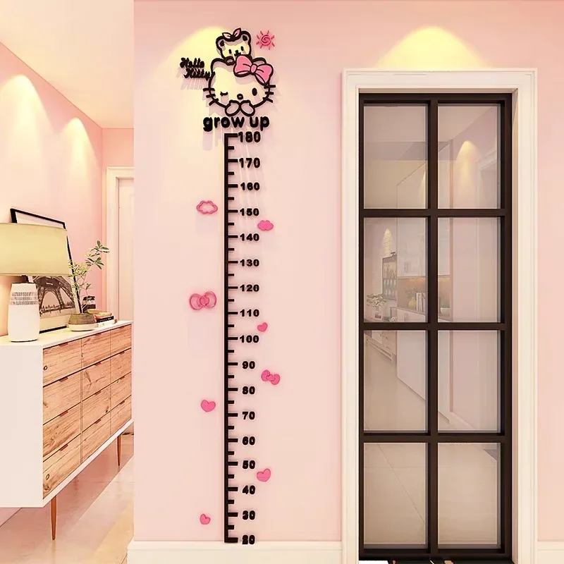 

Sanrio Hello Kitty Children Height Measure 3D Mural Lovely Growth Chart Kuromi Cinnamoroll Wall Sticker Kids DIY Room Decor