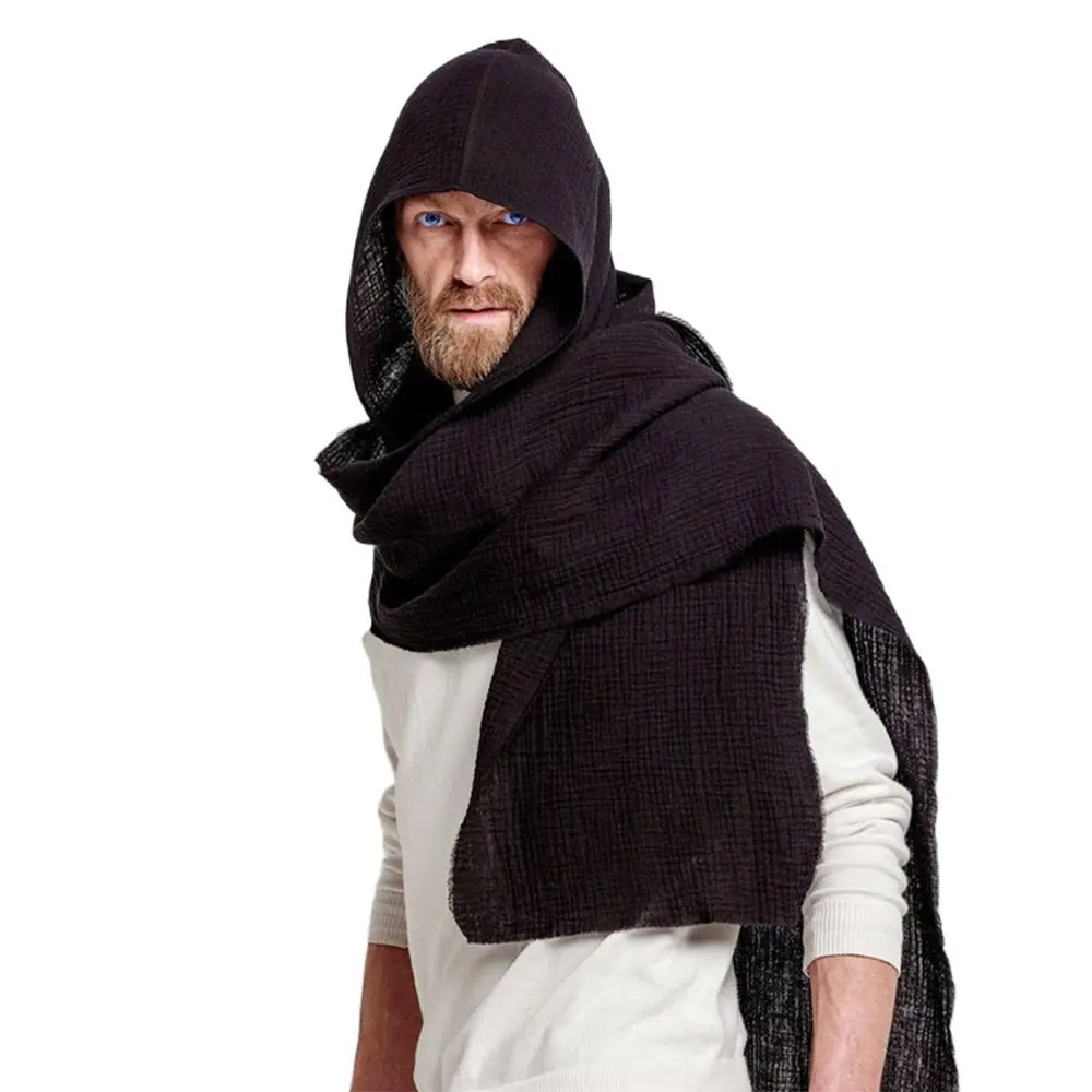 Scarf Shawl Scarf Cape Multifunctional Usage Fashion Multifunctional Hooded Cowl Solid Color Soft Linen Cotton Cowl Hood image 4