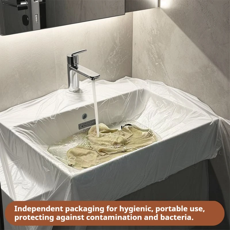 32/16 Pack Disposable Washbasin Liners for Travel and Hotel Use, Portable Anti-Dirt and Anti-Bacteria Film for Sinks, a Useful Item for Washing Clothes, Enhancing the Travel Experience