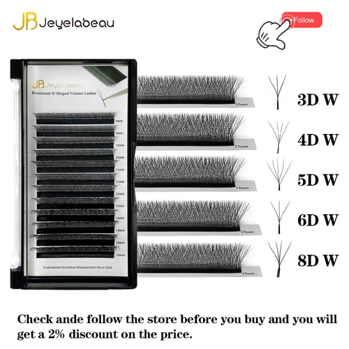 Imagen 2 del producto Pestañas naturales 3D 4D 5D 6D 8D en forma de W extensión de pestañas volumen prefabricado 12 filas Faux Cils W suministro de pestañas suaves naturales
