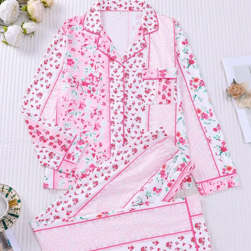 Cross-border European and American Pajamas Autumn Halloween Pattern Printed Cardigan Long-sleeved Trousers Two-piece Loungewear