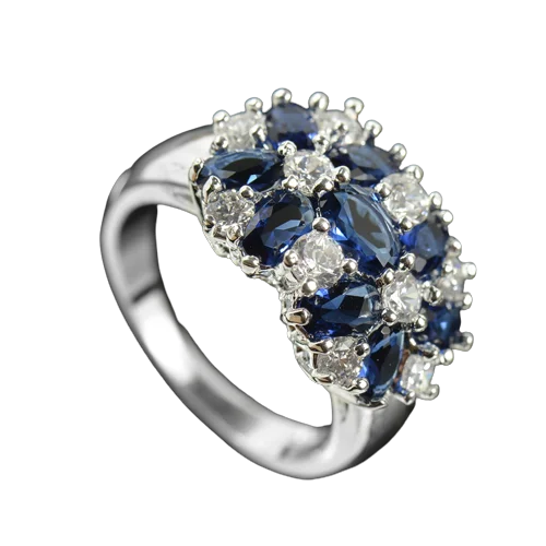 2024 New Luxury Royal Blue Zirconia Women\'s Party Attendance Ring Elegant Birthday Gift for Wife/Mother Fashion Jewelry