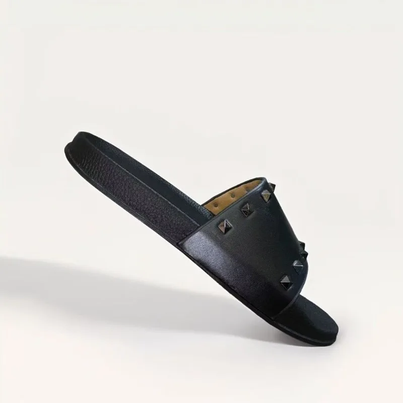 2025 جديد الرجال والنساء نفس النعال الجنس الأسود برشام مسطحة القاع في الهواء الطلق نعال شاطئ 36-47 زوجين النعال باردة #6