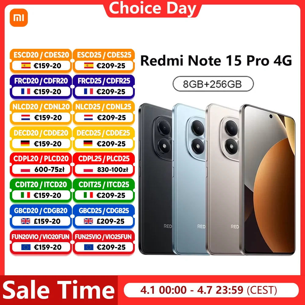 Xiaomi Redmi Note 15 Pro 4G Smartphone NFC MTK Helio G200-Ultra Pantalla de 6.77" 120Hz 200MP OIS, Carga de 45W, IP65, Batería de 6500mah