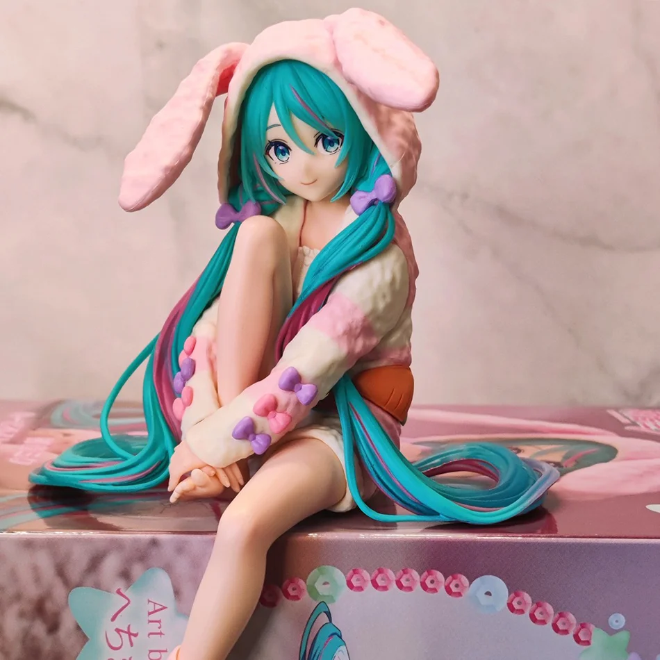 New 15CM Anime HATSUNE MIKU Figure Noodle Stopper Figure Rabbit Ear Pajamas Model Toy Doll Aciton Figure Collection Gift PVC view 5